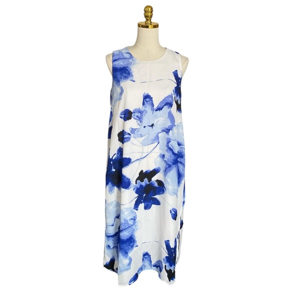 Premise Women’s Blue Watercolor Floral Sleeveless Chiffon Shift Dress Size M - Picture 1 of 10